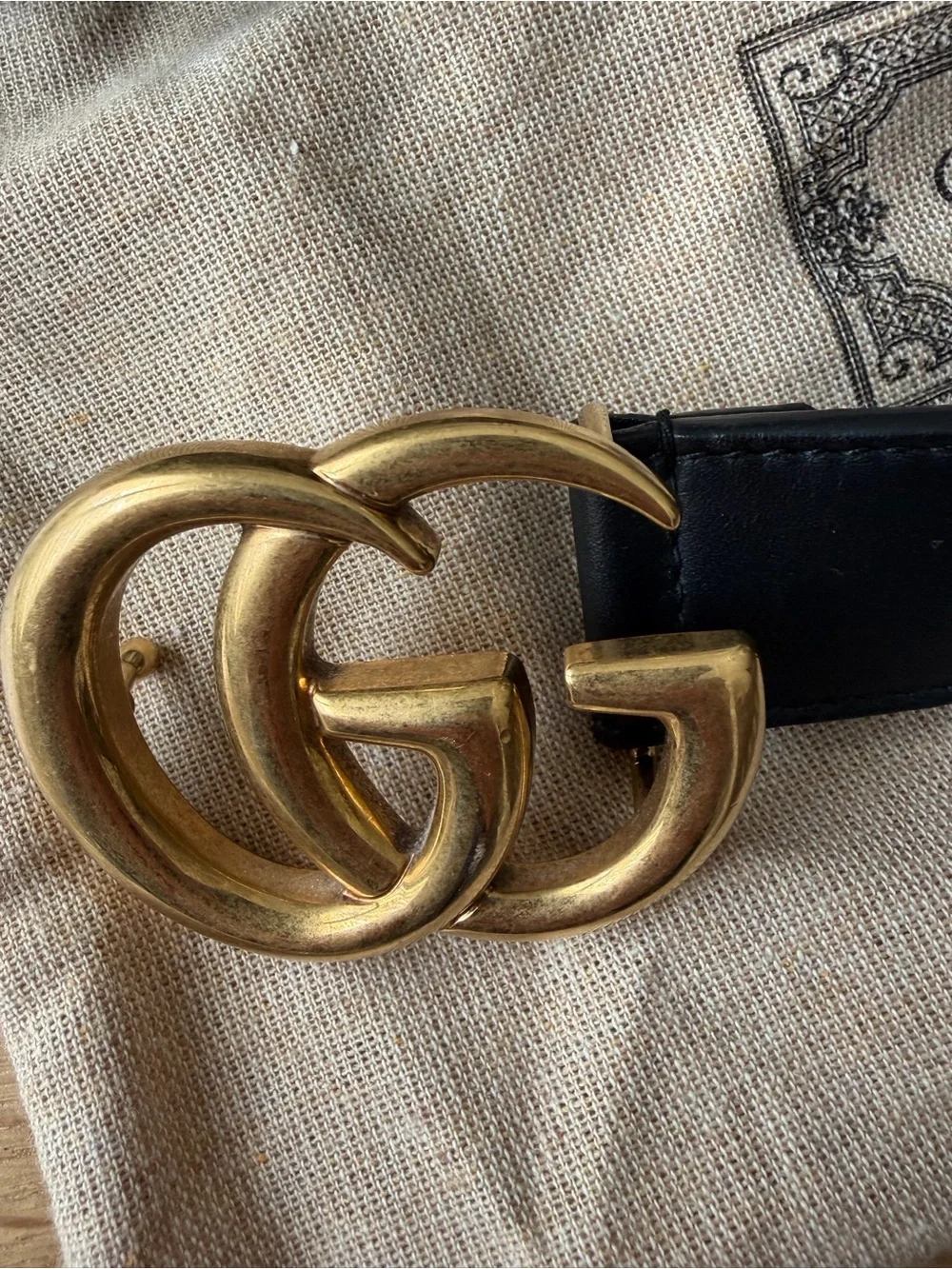 Gucci Black Leather Belt with Gold Double G Buckle